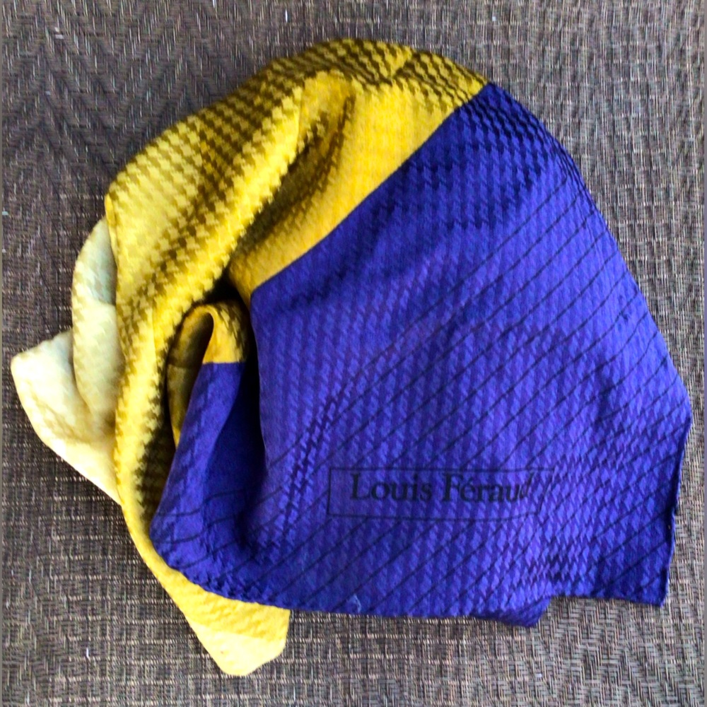 Louis Feraud Vintage Blue/Gold Large Silk Scarf